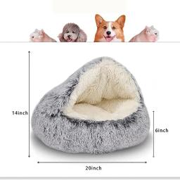 Soft Plush Pet Bed com tampa redonda Cat Bed Pet Colchão Quente Cat Dog 2 em 1 Sleeping Nest Cave para cães pequenos - Image 2