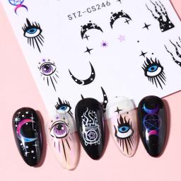 Conjunto de adesivos 3d para nail art, adesivos auto-adesivos com maus olhos, cogumelo, flor, desenhos animados, arco-íris, abstrato, sliders, decoração, 9pcs - Image 5