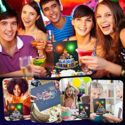 Cartões de aniversário com luzes e som, 3D, pop-up, fogos de artifício, cartões para mulheres e crianças - Image 4