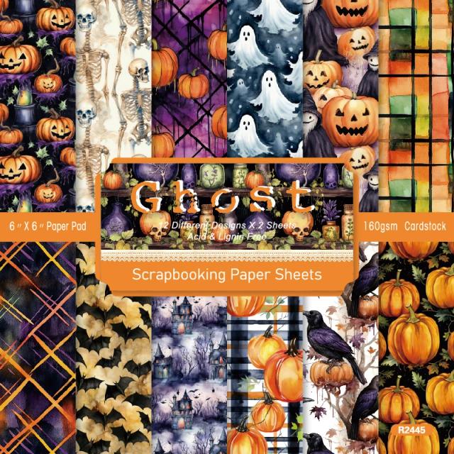 Pacote de Papel de Scrapbook Modelado Halloween com 24 Folhas 6"x6" para Artesanato DIY e Scrapbooking