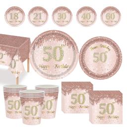 Conjunto De Louça Descartável Para Festa De Aniversário, Pratos, Copos, Guardanapos, Toalha De Mesa, Suprimentos De Decoração, 18, 30, 40, 50, 60T - Image 2