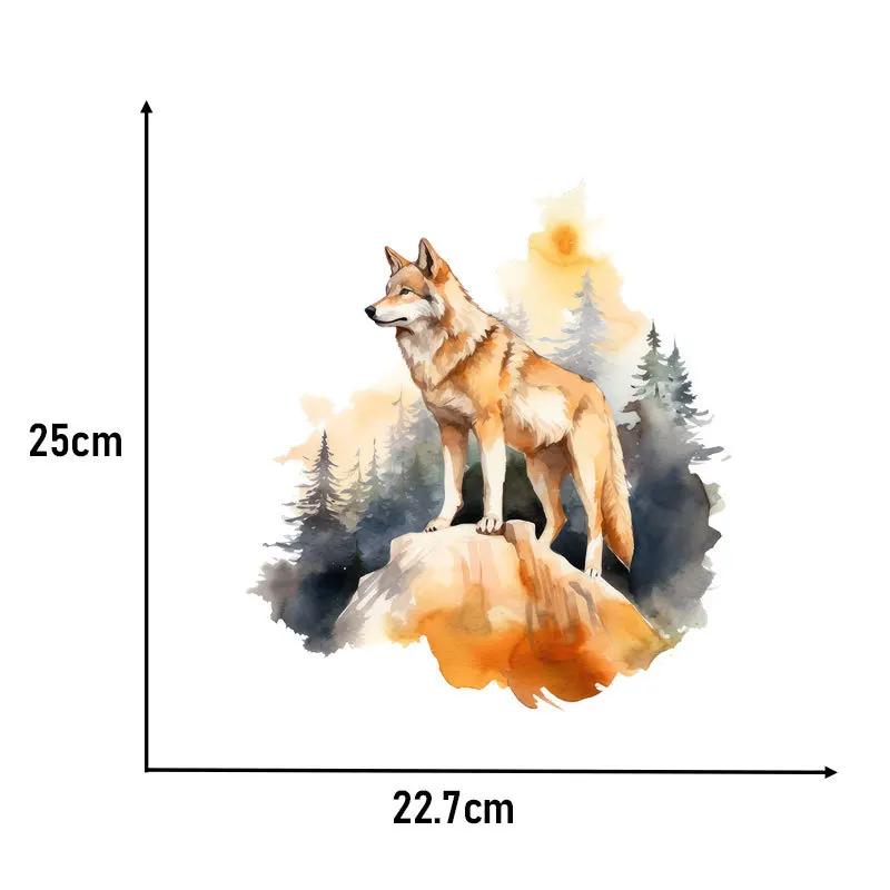 Cenário Natural Transfere Adesivos, Pintura Lobo Selvagem, Patch De Transferência De Calor De Vinil, Estilo De Lavagem De Tinta, Applique De Roupa - Image 1