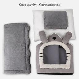 Casa dobrável para gatos com castelo destacável, acessórios para ninho lavável, cama para cães pequenos e gatos, suprimentos para animais, inverno - Image 6