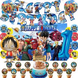 One Piece Feliz Aniversário Decoração Da Festa, Luffy Foil Balão, Número Azul Set, Backdrop Banner, Bolo Decorativo Topper, Brinquedos - Image 1