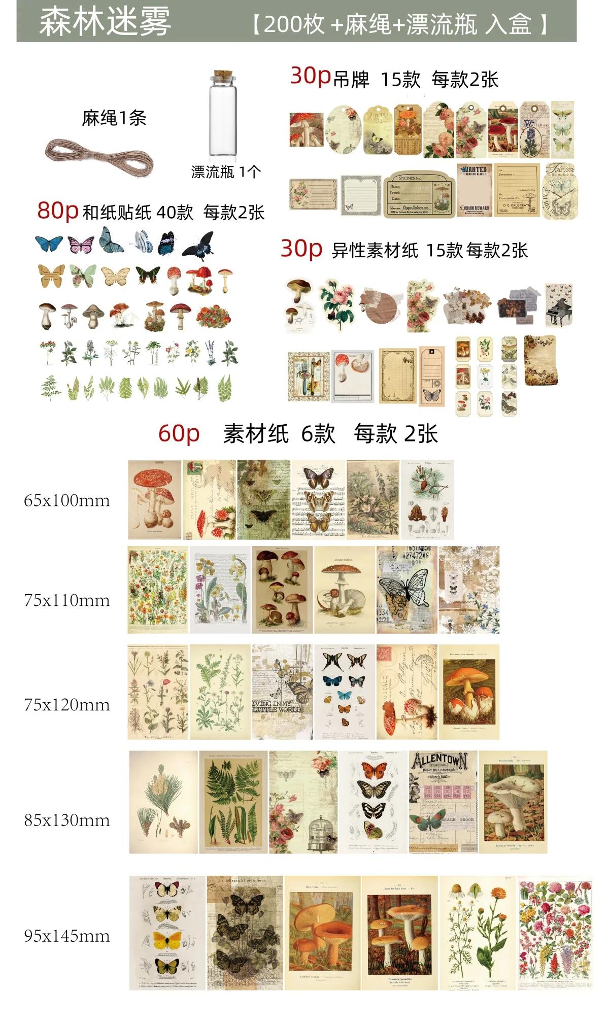 JIANQI-DIY Scrapbook Materiais Combo Kit, PET Adesivos, Decor Junk Journal, Art Collage, Álbum de fotos, Papel Vintage, 200pcs por conjunto - Image 1