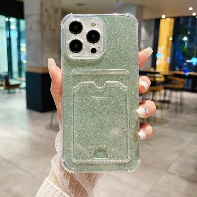 Luxuoso Porta-Cartão Feminino Brilhante para iPhone 15 Pro Max, 14, 13, 12, 11, XS, X, XR - Estojo à Prova de Choque e Design Glamouroso