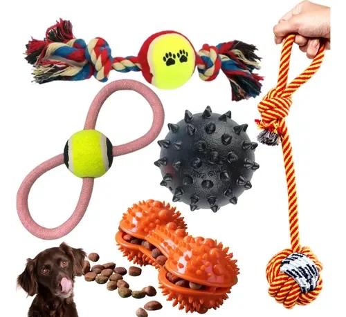 Brinquedo Interativo para Cães: Kit com 5 Ossos Squeaky e Corda para Mastigar, Ideal para Filhotes e Adultos de Pequeno e Grande Porte