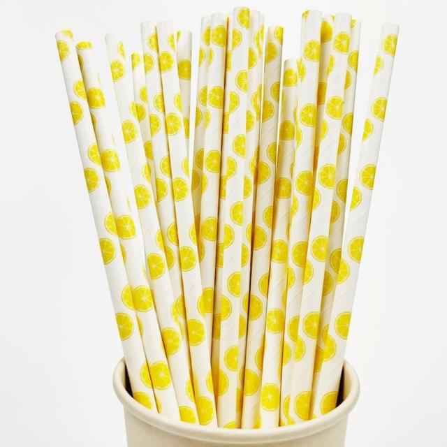 Canudos de Papel Decorativos de Frutas para Aniversário e Chá de Bebê - Abacaxi, Morango e Limão, 25 Peças Criativas