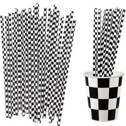 Preto e branco Checkered Racing Paper Straws, biodegradável, descartável, canudos para festa de aniversário, decorações, 10-100pcs - Image 5
