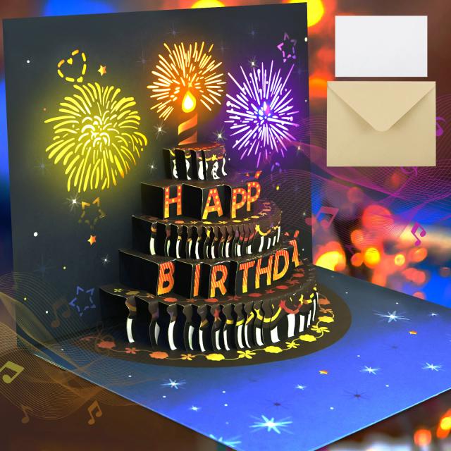 Cartões de Aniversário 3D Pop-up com Luzes e Som, Ideais para Mulheres e Crianças com Efeito de Fogos de Artifício