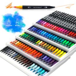 Watercolor Art Markers Brush Pen Set, Dual Tip Fineliner, Desenho para Caligrafia, Suprimentos de Pintura, 12 Cores, 48 Cores, 60 Cores, 72 Cores, 100 Cores, 132 Cores - Image 1