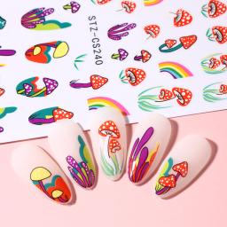 Conjunto de adesivos 3d para nail art, adesivos auto-adesivos com maus olhos, cogumelo, flor, desenhos animados, arco-íris, abstrato, sliders, decoração, 9pcs - Image 3