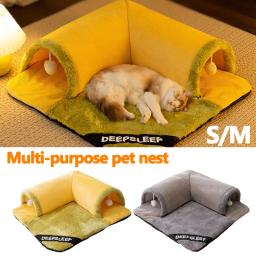 Plush Tunnel Toy Bed para gatos, almofada destacável, tapete de dormir lavável, Play Activity Carpet, House Supplies - Image 1