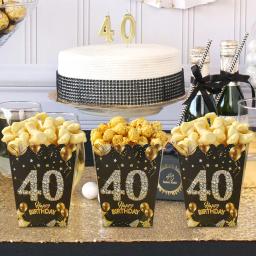 Caixa de Pipocas de Papel de Aniversário, Preto e Dourado, Suprimentos para Adultos, 18 21 30 40 50 60 Anos, 6 peças - Image 4