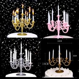 Velas E Suporte De Castiçal, Decorações De Bolo, Bolo De Festa De Aniversário, Castiçais Decoração, 1 Conjunto, 9 peças - Image 1
