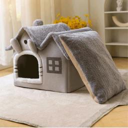 Casa dobrável para gatos com castelo destacável, acessórios para ninho lavável, cama para cães pequenos e gatos, suprimentos para animais, inverno - Image 3