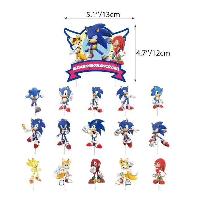 Decoração Completa de Aniversário Infantil com Tema do Sonic: Jogo Descartável, Banner, Bolo, Bandeira e Balões