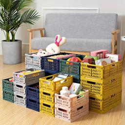 1 pçs plástico dobrável caixa de armazenamento cesta dobrável portátil empilhável maquiagem jóias brinquedos caixas para caixa de armazenamento organizador - Image 1