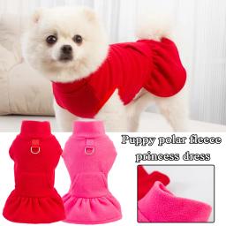 Vestido monocromático de gola alta Fleece Pet, Pulôver para cães pequenos, vestido de princesa, bolsos clássicos, roupas de gancho - Image 1