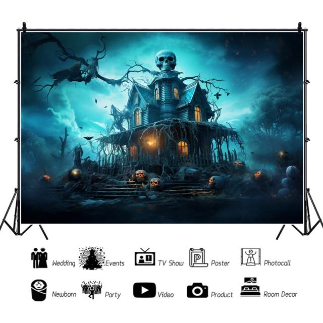Bandeirão de Halloween com Esqueleto e Abóbora - Decoração Personalizada para Festa em Família e Noite de Horror