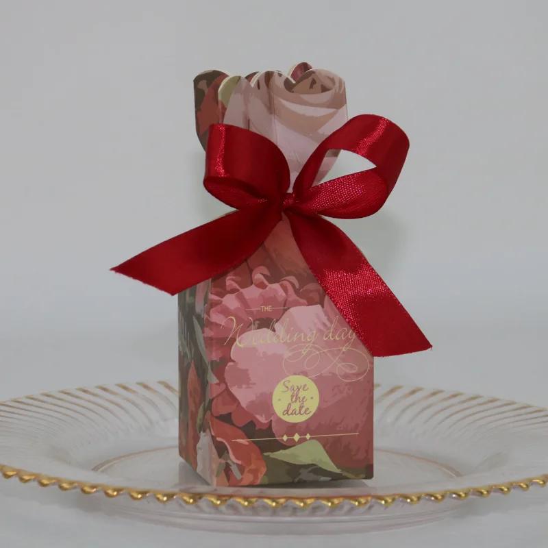 10/20/30 pçs caixa de doces vaso europeu floral casamento favor presente caixa de embalagem do bebê com fita obrigado você decoração de festa de aniversário - Image 1