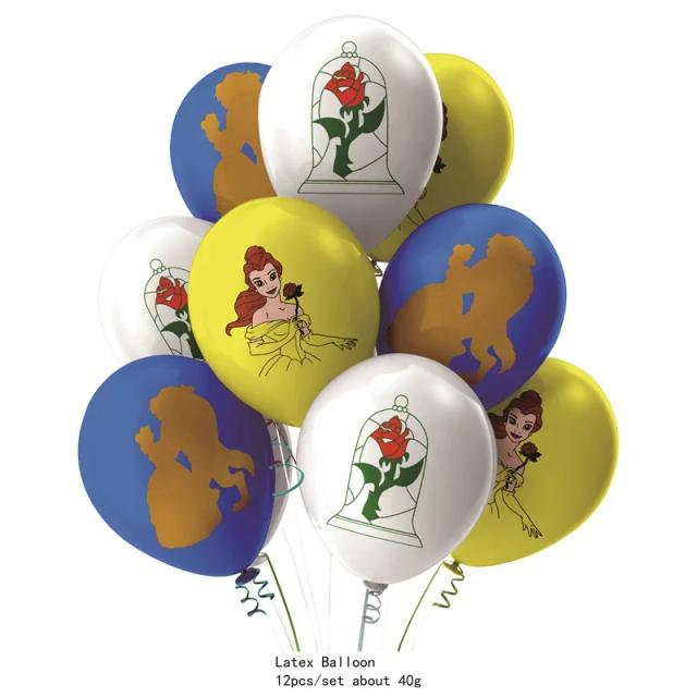 Decoração Elegante de Louça Descartável "A Bela e a Fera" para Festas de Aniversário e Chá de Bebê: Pratos, Guardanapos, Banners e Toalhas de Mesa