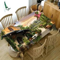 Toalha de mesa 3D de estilo rural com flores e árvore, toalha de mesa retangular impermeável para festa, casa e cozinha - Image 6
