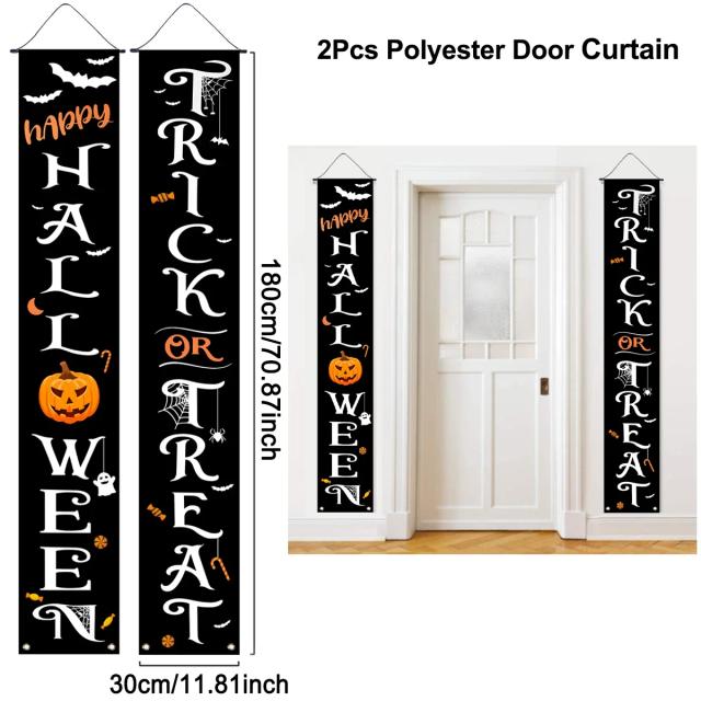 Banner de Halloween com Design de Crânio e Abóbora para Decorar sua Porta em 2024