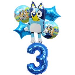 Desenhos animados azuis aniversário decoração balões, fofo foil número balão set, decoração adereços partido, presente, 6 pcs - Image 3