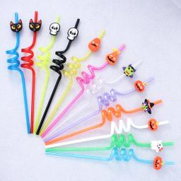 Canudo plástico descartável para o tema halloween, canudos estilo cartoon, morcegos abóbora, forma do crânio, fontes do partido do aniversário das crianças, 12pcs - Image 1