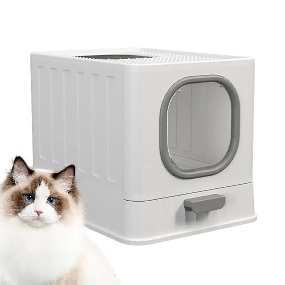 Caixa de areia dobrável transparente com tampa para gato, entrada frontal, saída superior tipo gaveta, anti-respingo, anti-odor, suprimentos para animais de estimação - Image 1