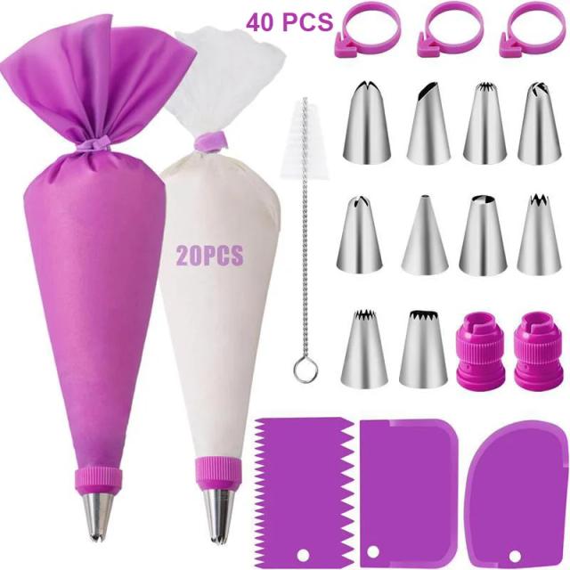 Conjunto de Sacos e Pontas de Tubulação de Silicone Reutilizável para Decoração de Bolo