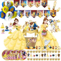 Louça descartável com a beleza ea fera, decoração para festa de aniversário, chá de bebê, prato, guardanapo, banner, toalha de mesa - Image 1