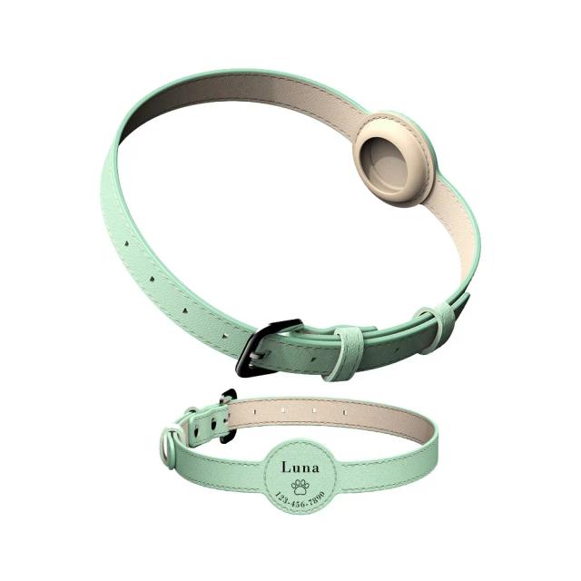 Coleira de Couro Personalizada para Pets com Rastreador AirTag e Estojo Protetor, Design Ajustável e Anti-Perda