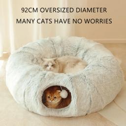 Cama redonda dobrável profunda do túnel do sono para animais de estimação, caverna quente, luxuoso longo, gatos e cães pequenos, inverno - Image 3