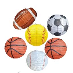 Lanterna de papel DIY para decoração de aniversário, abajur artesanal para crianças, basquete, futebol, beisebol, rugby, feliz aniversário, suprimentos para meninos, moda - Image 4