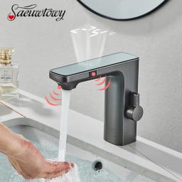 Torneira da bacia do sensor inteligente com tela digital, Torneira misturadora de água quente e fria, Vanity Touchless Faucet para banheiro, Torneira de torneira - Image 1
