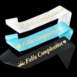 Faixa de cetim com espanhol feliz cumpleanos para crianças e adultos, alça de ombro, decoração de feliz aniversário, 1pc - Image 2