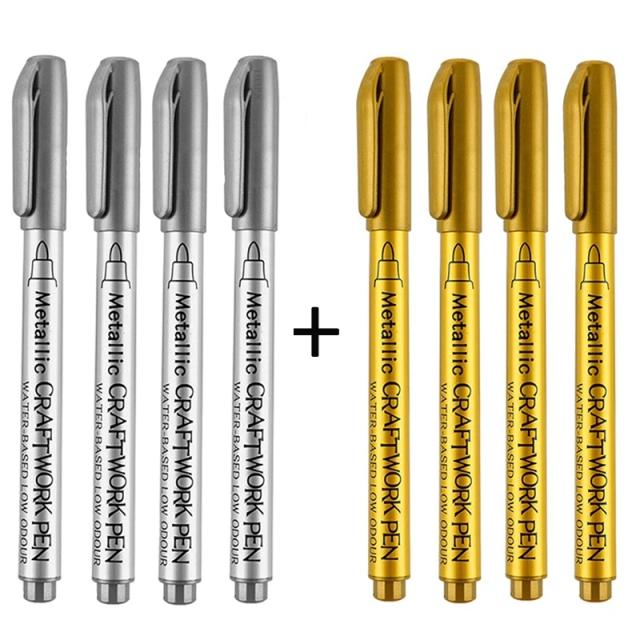 Canetas impermeáveis permanentes para pintura em metal e resina - 1,5 mm, opções em prata, ouro e branco, disponíveis em pack de 2, 6 ou 8 unidades