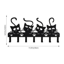 Ganchos de parede de gatos pretos e porta-chaves, Cabide Decorativo Halloween, Gancho de Ferro, 7 ganchos - Image 4