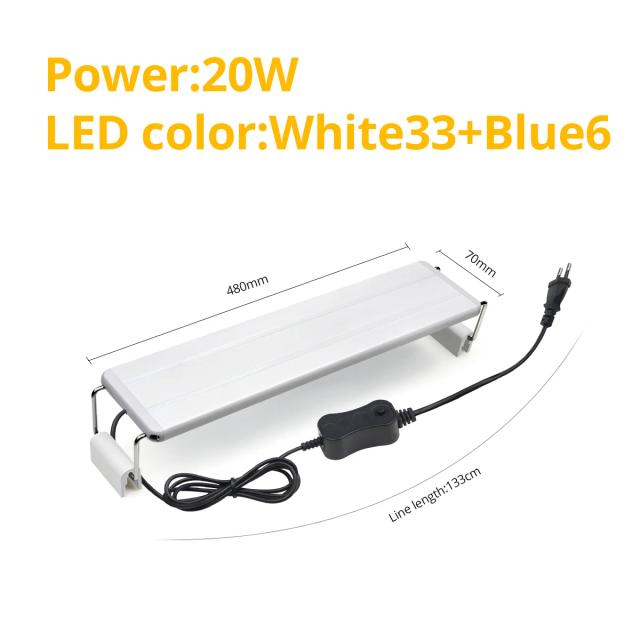 Barra de Luzes LED Extensível para Aquários com Brilho Alto em Azul e Branco, Ideal para Peixes e Plantas Aquáticas, Ajustável de 18cm a 48cm