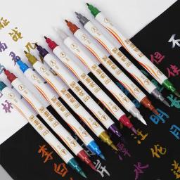 Canetas caligrafia metálica com ponta dupla, pincel fino, arte marcador caneta, artesanato Scrapbooking, tomada de cartão, artigos de papelaria, 10 cores - Image 1