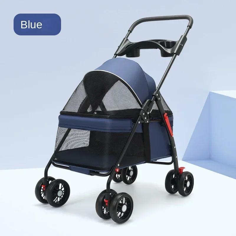 Carrinho de estimação dobrável de 4 rodas, cadeira de viagem para cães, corredor com cesta de armazenamento para cachorro e gato, suprimentos ao ar livre - Image 1