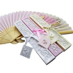 Favores do casamento Fan com caixa de presente, Personalizar nome e logotipo para convidados, lembranças de festa de aniversário, 60 80pcs por lote, 100pcs por lote - Image 3