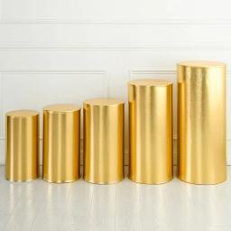 Capa De Pedestal De Ouro Metálico Sliver, Tecido Elástico, Decoração De Festa De Cor Lisa, Tampas De Mesa De Cilindro - Image 2