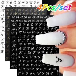3d adesivos de unhas com design carta romana, manicure acessórios, ouro, prata, preto, branco, alfabeto, diy, diy, 4 folhas/set, nk x 4 - Image 1