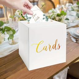 Caixa de cartão branco com folha de ouro, Jogo de votação, Caixa de presente especial do casamento, branco, 10 cartões para recepções - Image 1