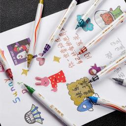 Canetas caligrafia metálica com ponta dupla, pincel fino, arte marcador caneta, artesanato Scrapbooking, tomada de cartão, artigos de papelaria, 10 cores - Image 3