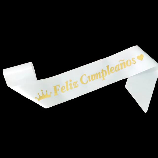 Faixa de Cetim "Feliz Cumpleaños" para Aniversários: Decoração Colorida para Crianças e Adultos, Alça de Ombro, 1 Unidade