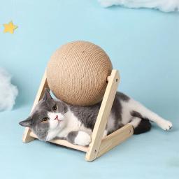 Gato arranhando bola brinquedos, sisal e madeira, triângulo estável, material interno, arranhão resistente, arranhão legal na rotação do carrinho - Image 2